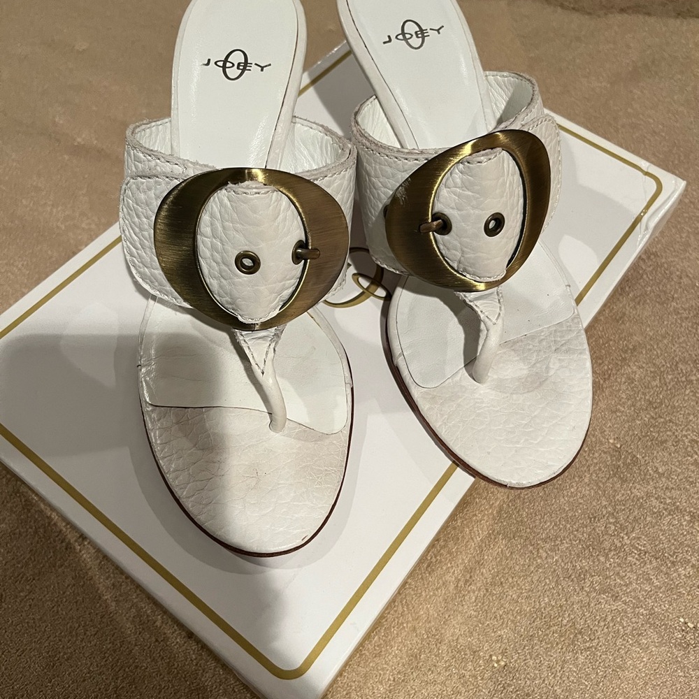Vintage Joey White Sandals with Gold Buckle